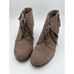 Dr. Scholl's Women's US 7 Suede Ankle Boots Taupe Lace-Up Side Zip Wedge.   1597
